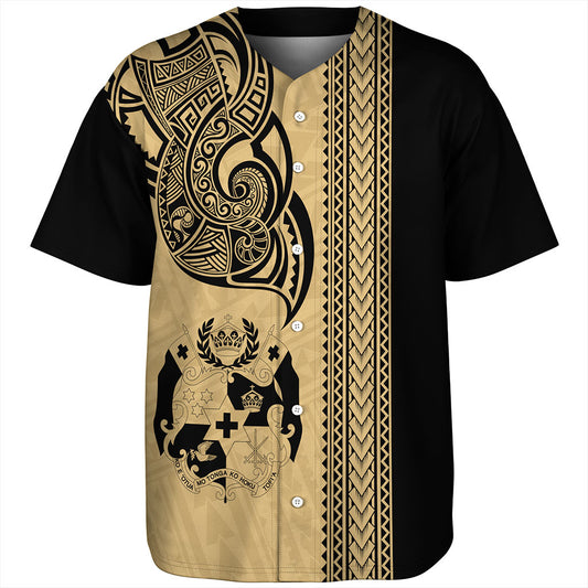 Tonga Baseball Shirt Polynesia Tribal Tattoo Gold