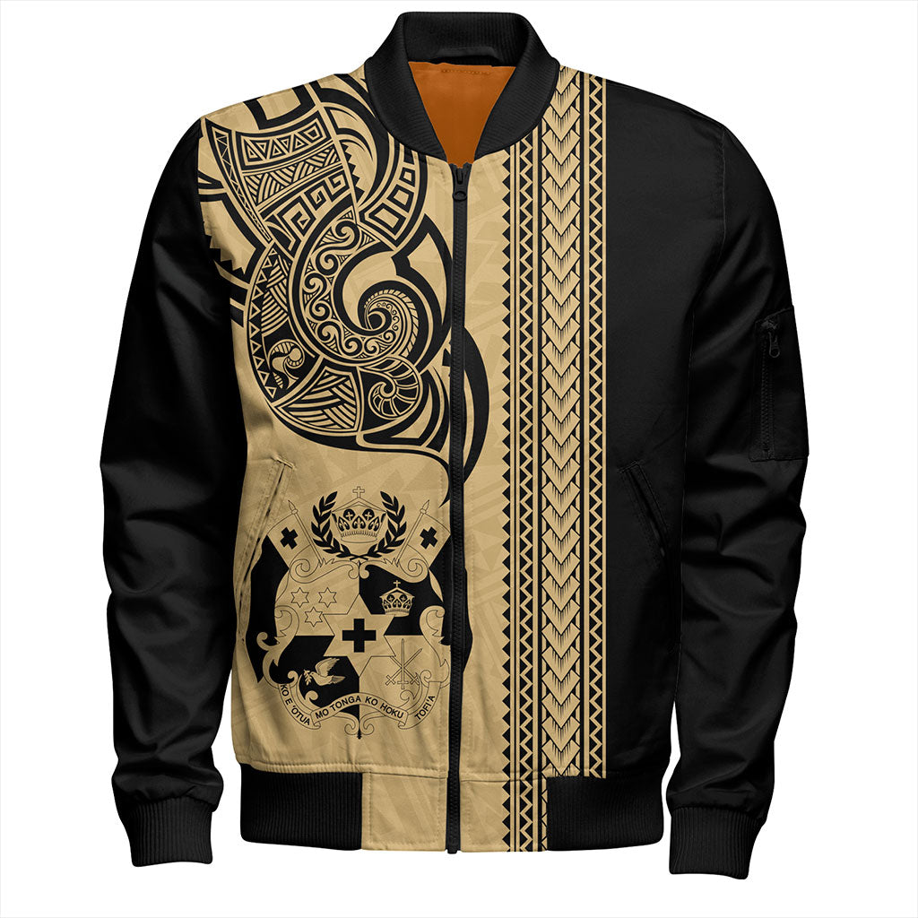 Tonga Bomber Jacket Polynesia Tribal Tattoo Gold