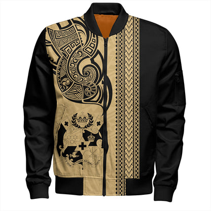 Tonga Bomber Jacket Polynesia Tribal Tattoo Gold