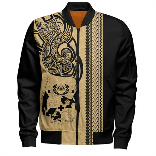 Tonga Bomber Jacket Polynesia Tribal Tattoo Gold