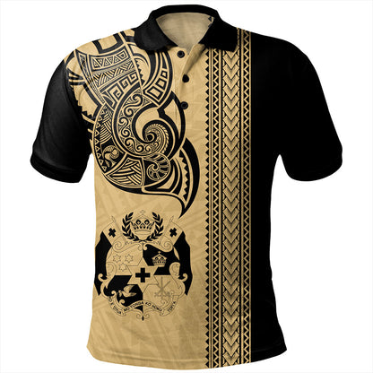 Tonga Polo Shirt Polynesia Tribal Tattoo Gold