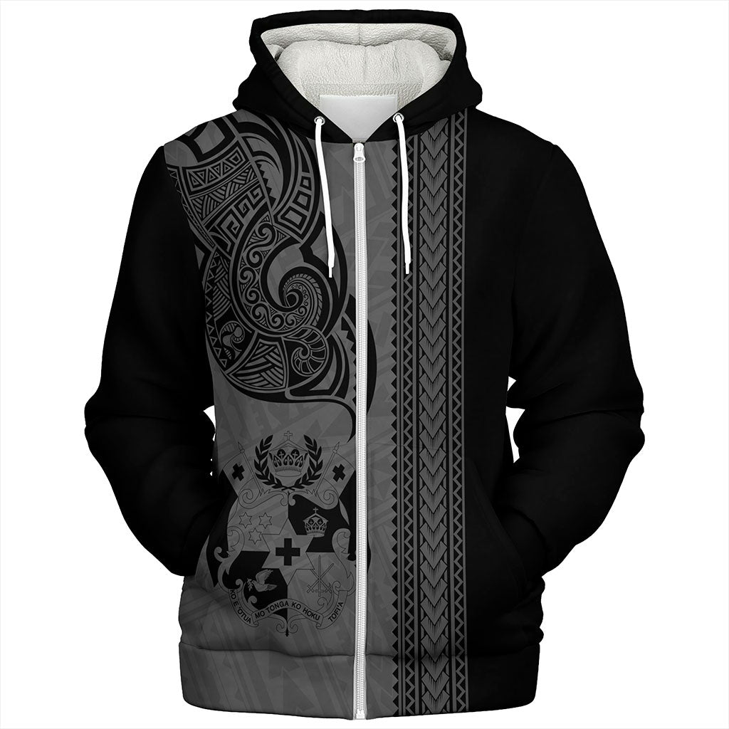 Tonga Sherpa Hoodie Polynesia Tribal Tattoo Grey