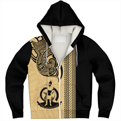 Vanuatu Sherpa Hoodie Polynesia Tribal Tattoo Gold