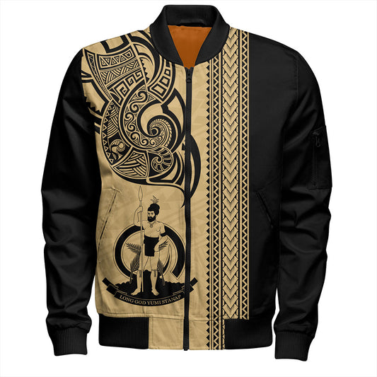 Vanuatu Bomber Jacket Polynesia Tribal Tattoo Gold
