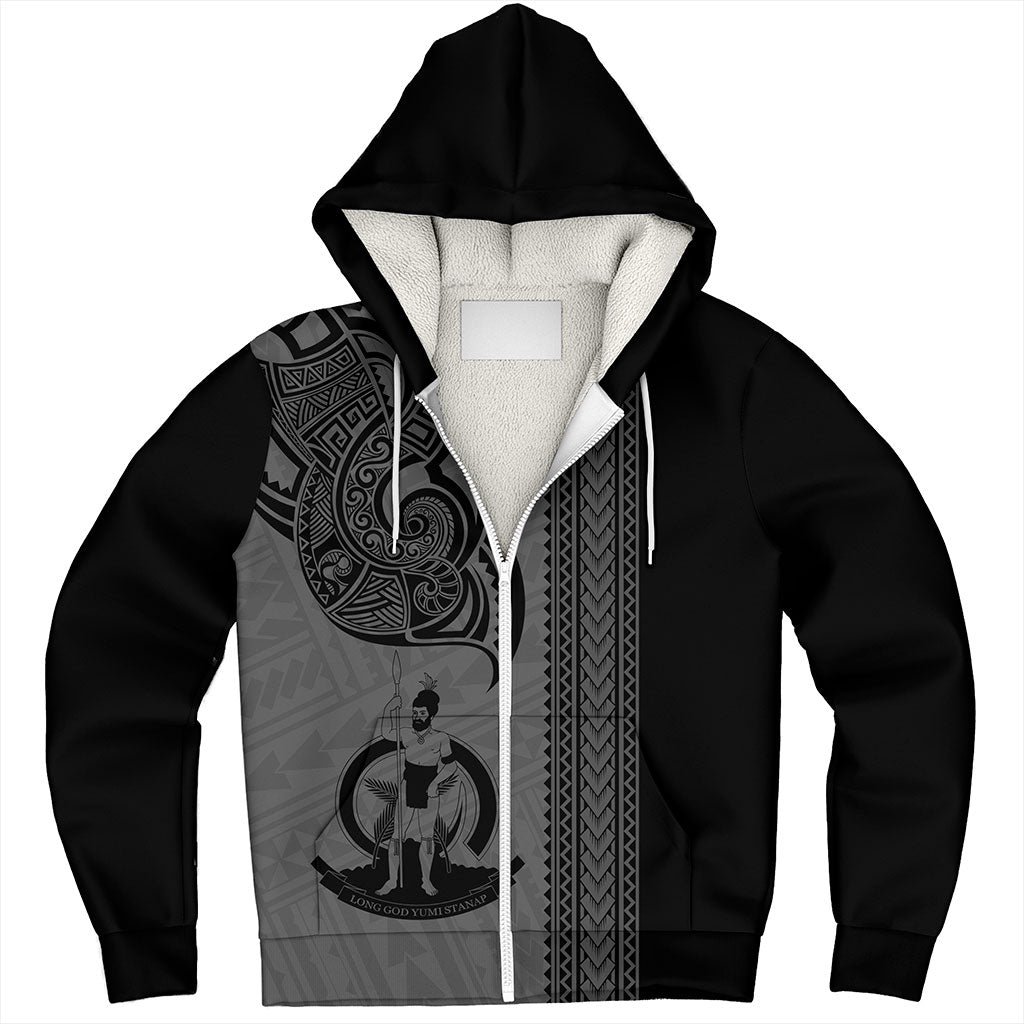 Vanuatu Sherpa Hoodie Polynesia Tribal Tattoo Grey