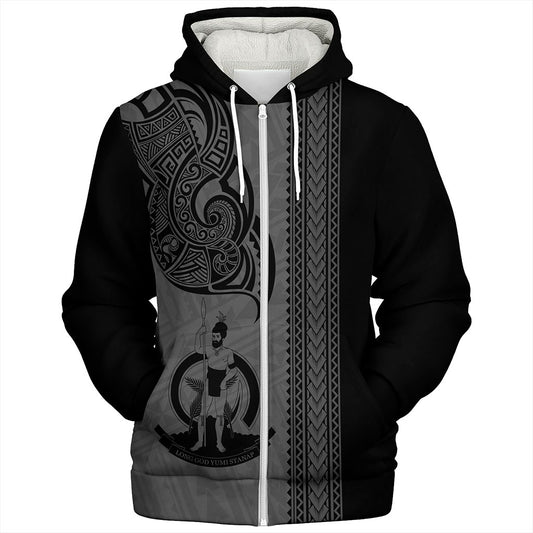 Vanuatu Sherpa Hoodie Polynesia Tribal Tattoo Grey