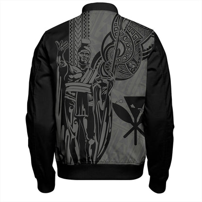 Hawaii Bomber Jacket Polynesian Tribal Tattoo King Kamehameha