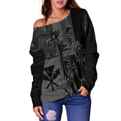 Hawaii Off Shoulder Sweatshirt Polynesian Tribal Tattoo King Kamehameha