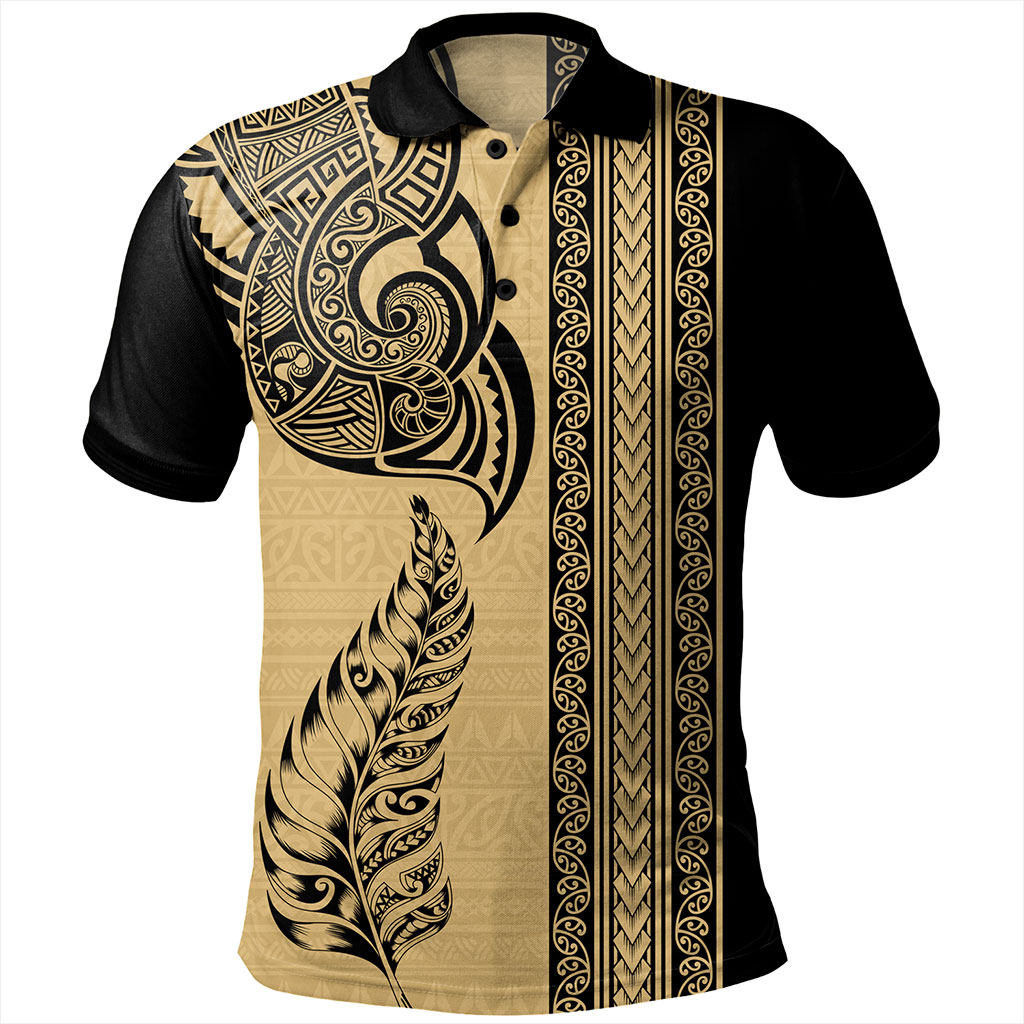 New Zealand Polo Shirt Maori Tribal Silver Fern Tattoo