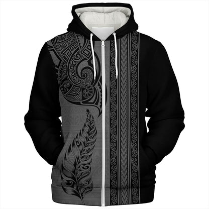 New Zealand Sherpa Hoodie Maori Tribal Silver Fern Tattoo