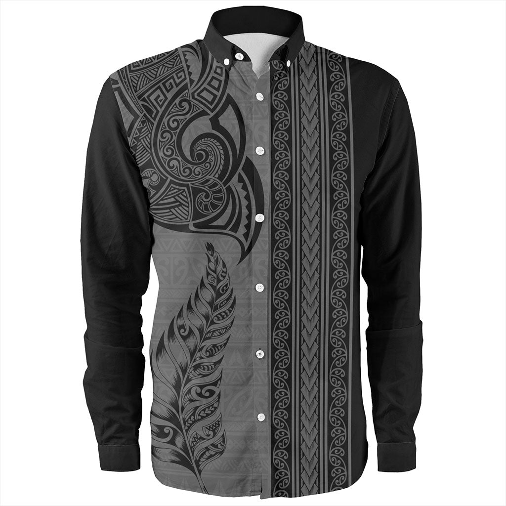 New Zealand Long Sleeve Shirt Maori Tribal Silver Fern Tattoo