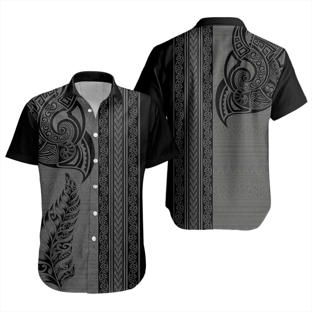 New Zealand Short Sleeve Shirt Maori Tribal Silver Fern Tattoo