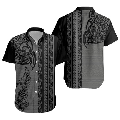 New Zealand Short Sleeve Shirt Maori Tribal Silver Fern Tattoo