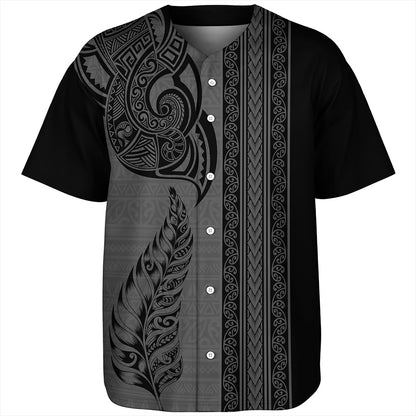 New Zealand Baseball Shirt Maori Tribal Silver Fern Tattoo