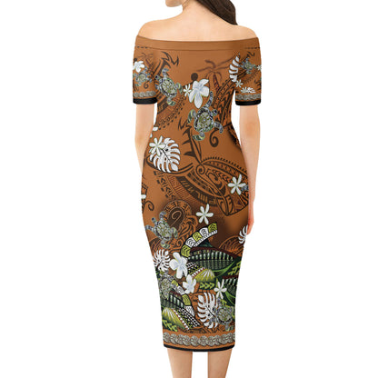 Hawaii Short Sleeve Off The Shoulder Lady Dress Polynesia Floral And Tribal Islands