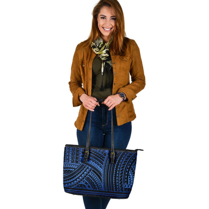 Polynesia Leather Tote Bag Pattern Tattoo Blue