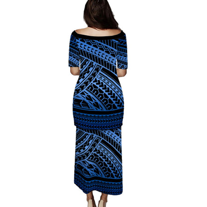 Hawaii Combo Puletasi And Shirt Polynesian Pattern Tattoo Blue