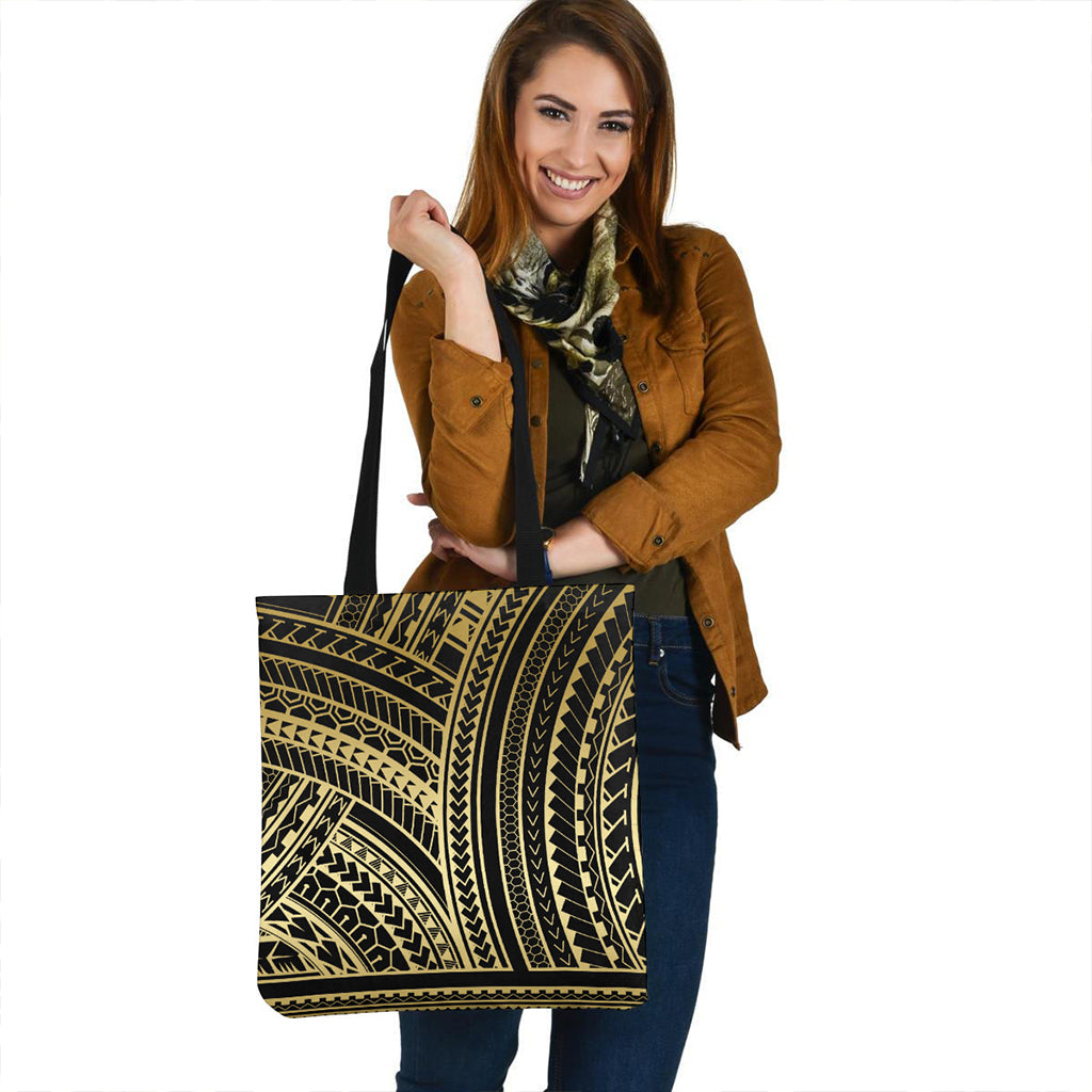 Polynesia Tote Bag Polynesian Pattern Tattoo Gold