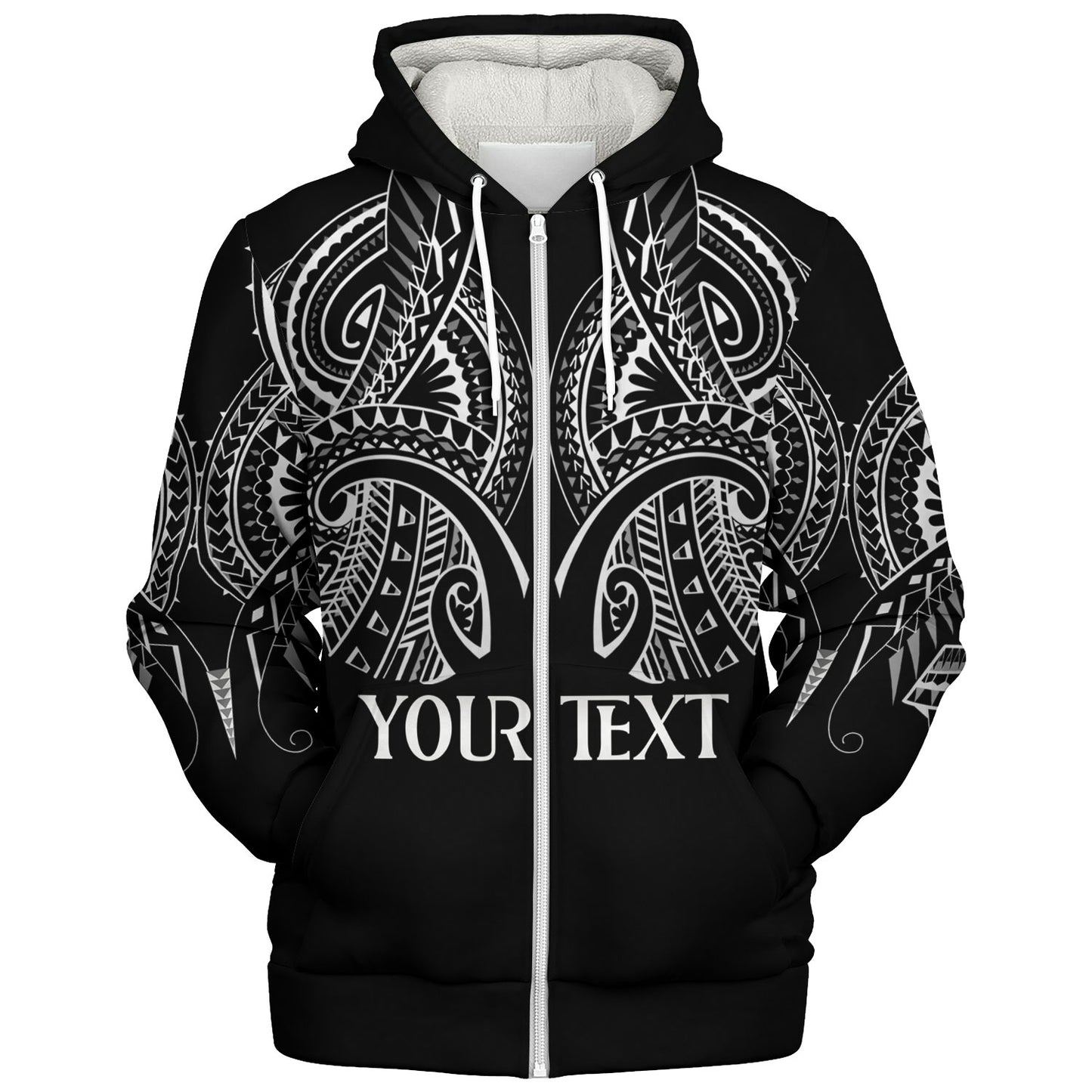 Hawaii Custom Personalised  Sherpa Hoodie Black Polynesian Tribal Tatau Design