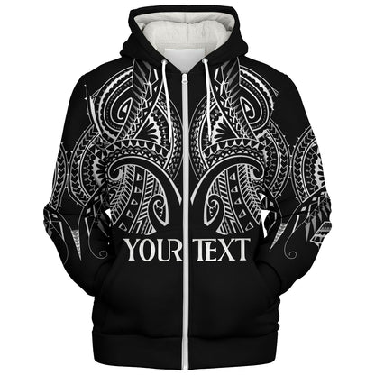 Hawaii Custom Personalised  Sherpa Hoodie Black Polynesian Tribal Tatau Design