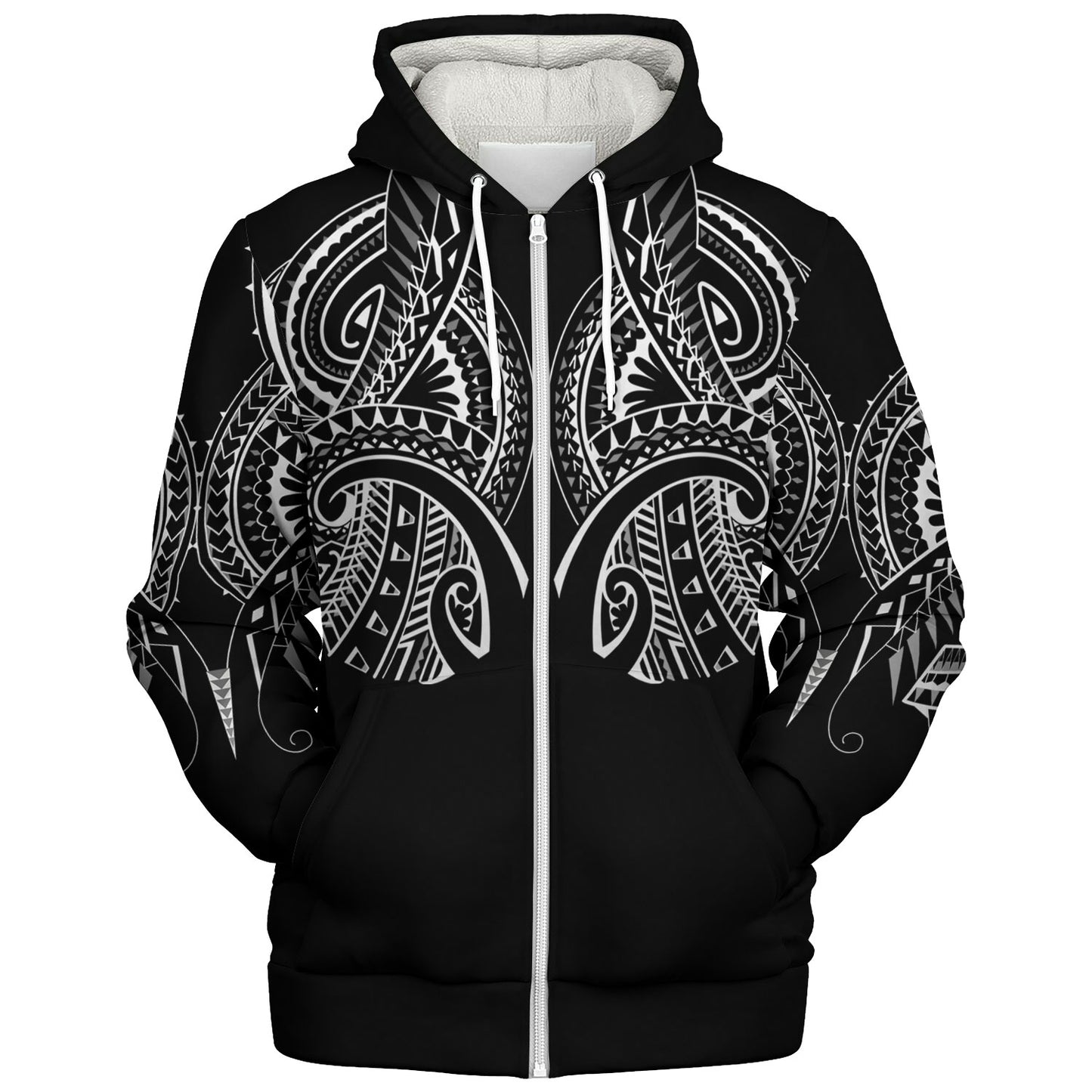 Hawaii Custom Personalised  Sherpa Hoodie Black Polynesian Tribal Tatau Design