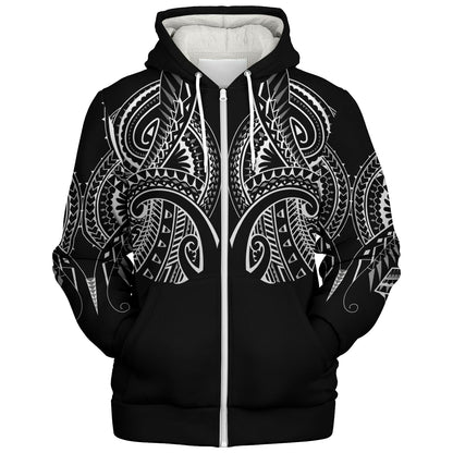 Hawaii Custom Personalised  Sherpa Hoodie Black Polynesian Tribal Tatau Design