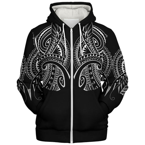 Hawaii Custom Personalised  Sherpa Hoodie Black Polynesian Tribal Tatau Design