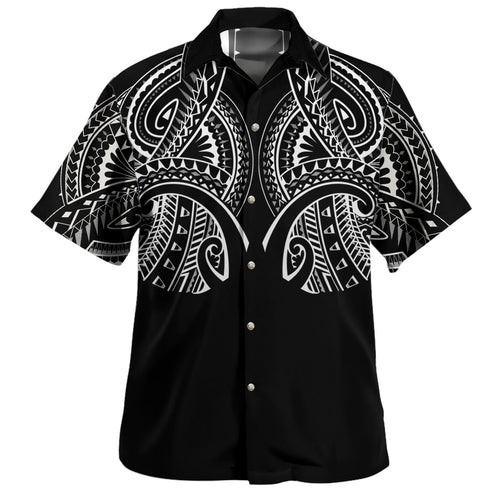 HawaiiCustom Personalised Hawaiian Shirt Black Polynesian Tribal Tatau Design