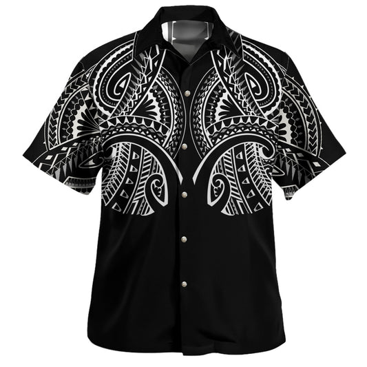 HawaiiCustom Personalised Hawaiian Shirt Black Polynesian Tribal Tatau Design