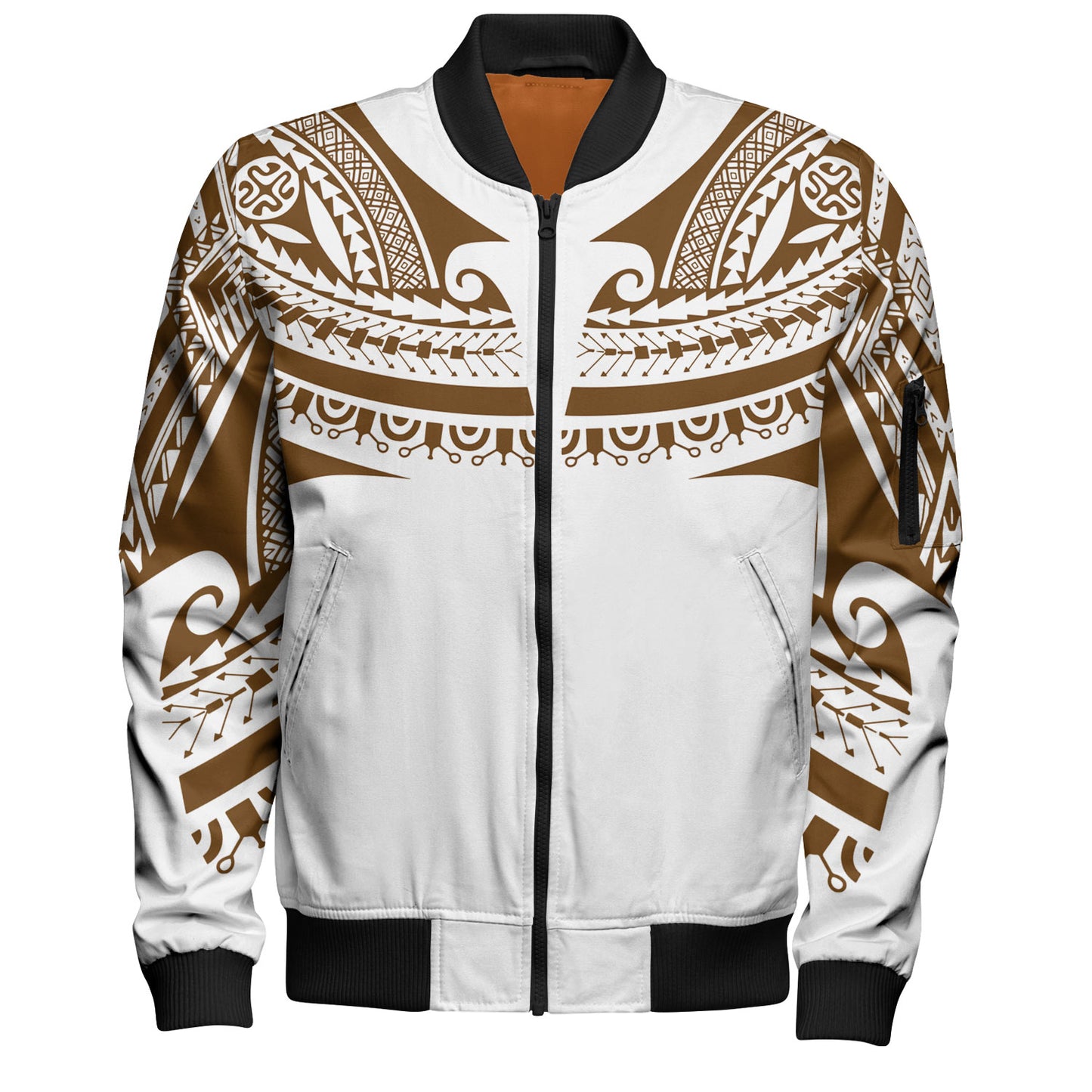 Polynesian Bomber Jacket Custom Polynesian Tattoo Style (Brown)