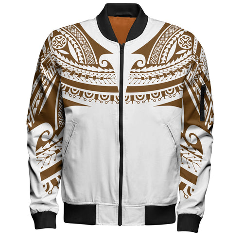 Polynesian Bomber Jacket Custom Polynesian Tattoo Style (Brown)