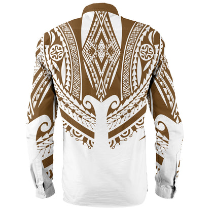 Polynesian Long Sleeve Shirt Custom Polynesian Tattoo Style (Brown)