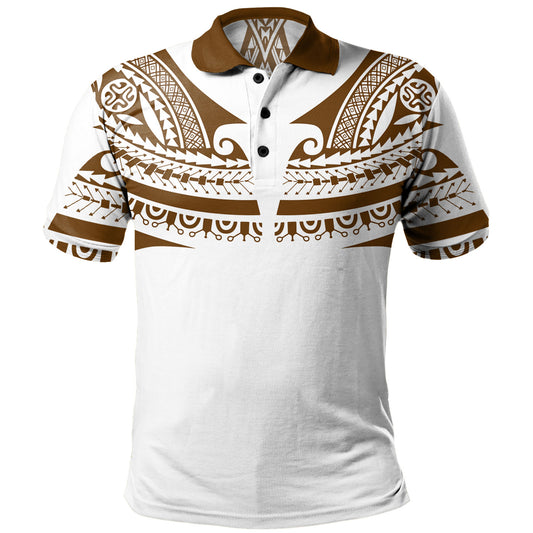 Polynesian Polo Shirt Custom Polynesian Tattoo Style (Brown)