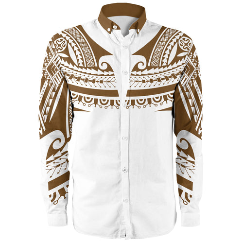 Polynesian Long Sleeve Shirt Custom Polynesian Tattoo Style (Brown)