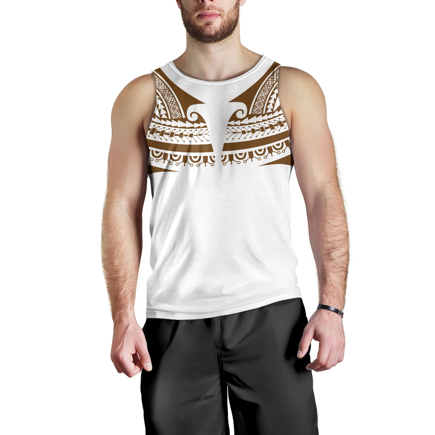 Polynesian Tank Top Custom Polynesian Tattoo Style (Brown)