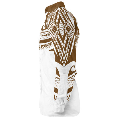 Polynesian Long Sleeve Shirt Custom Polynesian Tattoo Style (Brown)