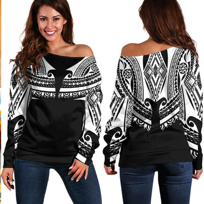 Polynesian Custom Personalised Off Shoulder Sweatshirt Polynesian Tattoo Style