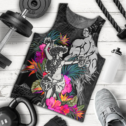 Hawaii Tank Top Hawaiian Girl And Warrior With Tropical Flowers
