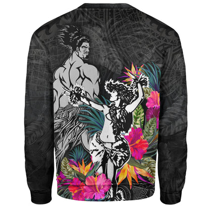 Hawaii Sweatshirt Hawaiian Girl And Warrior With Tropical Flowers