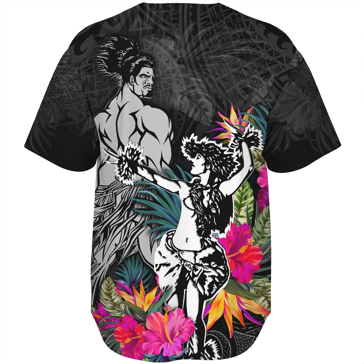 Hawaii Baseball Shirt Hawaiian Girl And Warrior With Tropical Flowers
