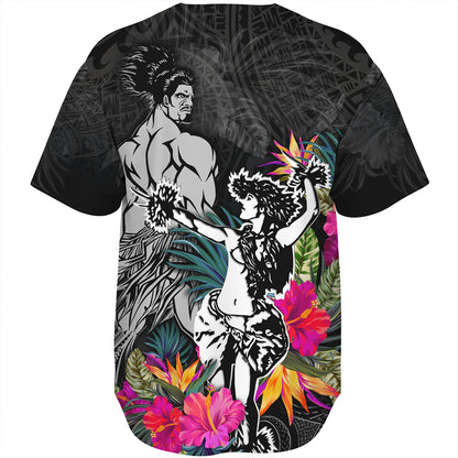 Hawaii Baseball Shirt Hawaiian Girl And Warrior With Tropical Flowers