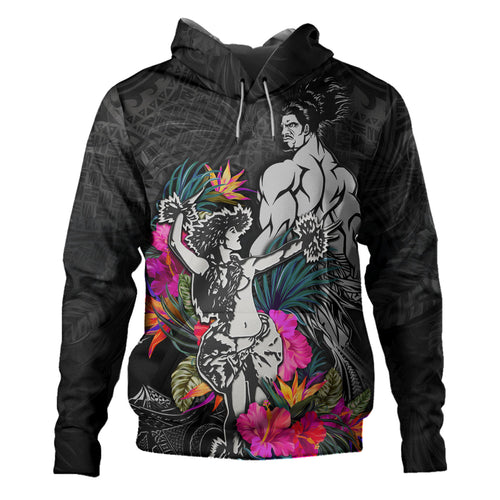 Hawaii Hoodie Hawaiian Girl And Warrior With Tropical Flowers