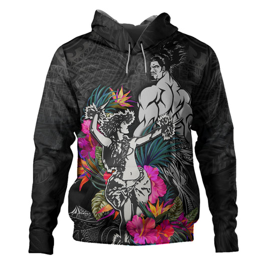 Hawaii Hoodie Hawaiian Girl And Warrior With Tropical Flowers