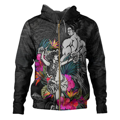 Hawaii Hoodie Hawaiian Girl And Warrior With Tropical Flowers