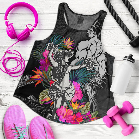 Hawaii Women Tank Hawaiian Girl And Warrior With Tropical Flowers