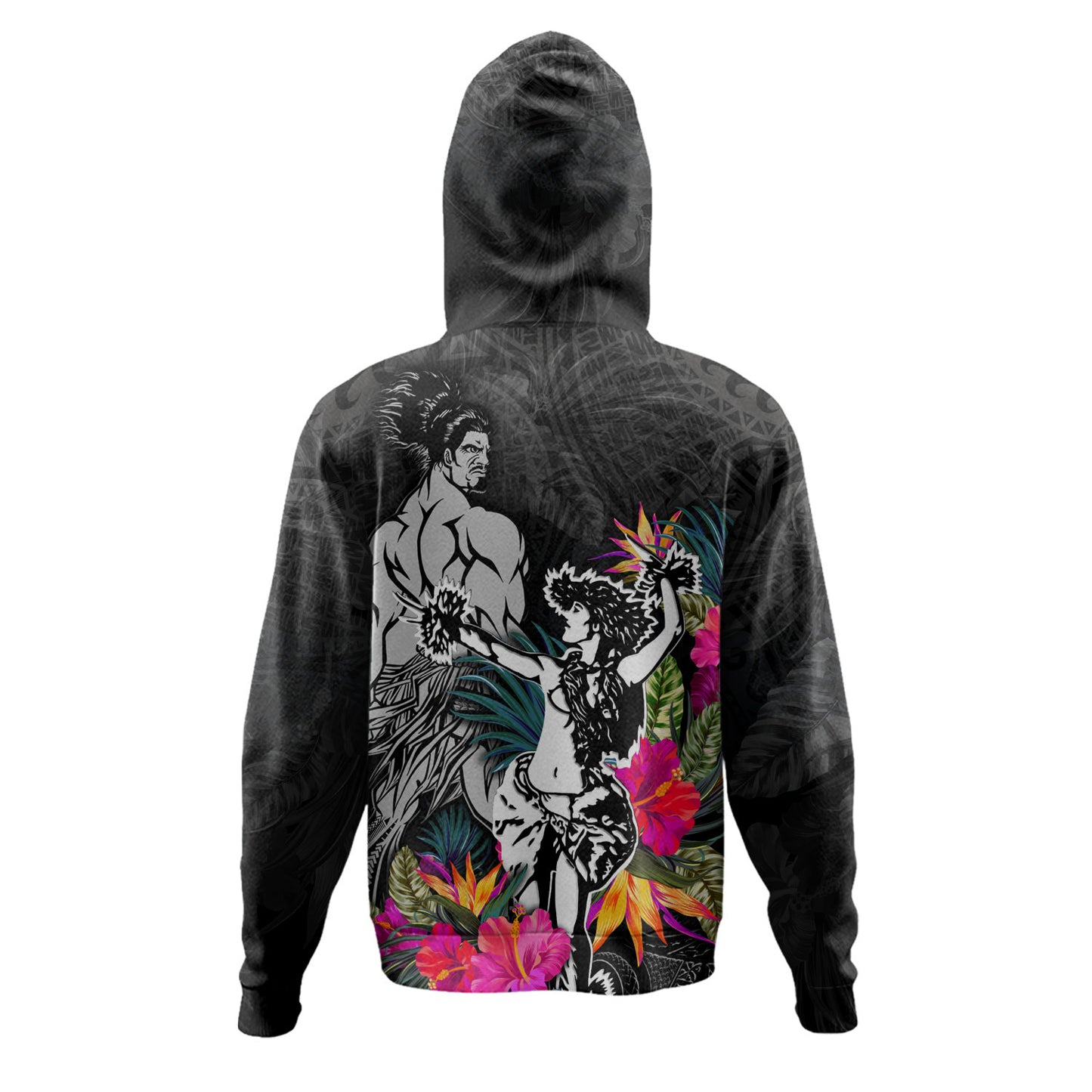 Hawaii Hoodie Hawaiian Girl And Warrior With Tropical Flowers