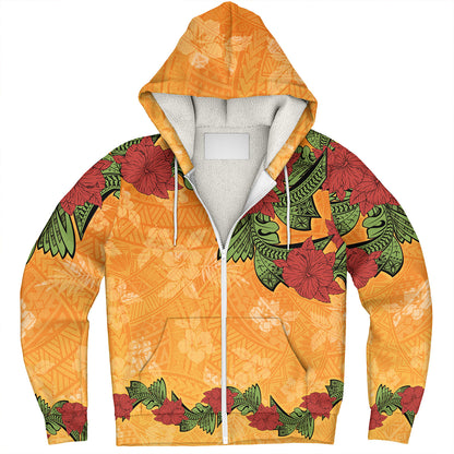 Polynesian Sherpa Hoodie Tropical Flowers Polynesian Tribal Motif