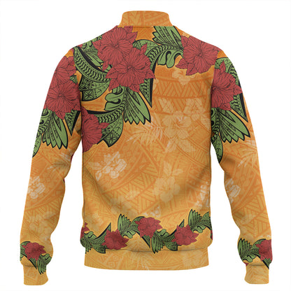 Polynesian Baseball Jacket Tropical Flowers Polynesian Tribal Motif