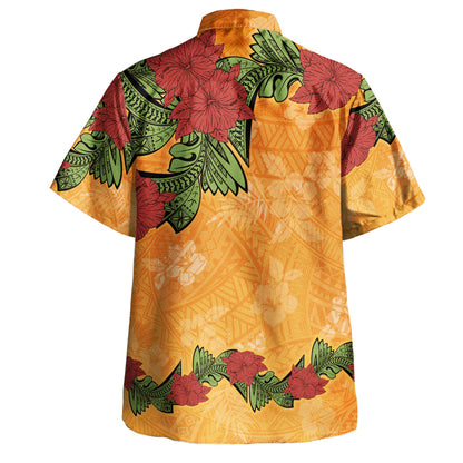 Polynesian Hawaiian Shirt Tropical Flowers Polynesian Tribal Motif