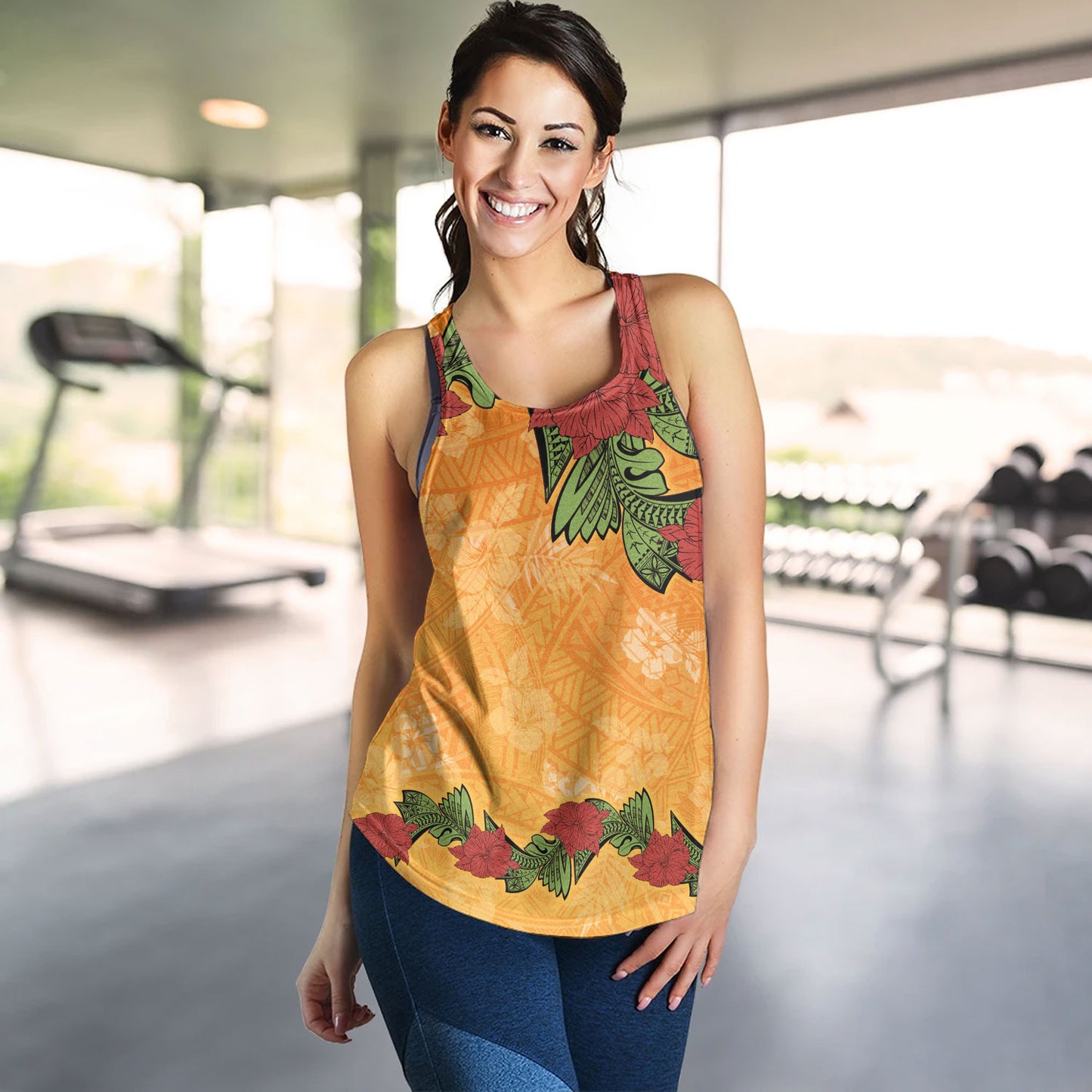 Polynesian Women Tank Tropical Flowers Polynesian Tribal Motif